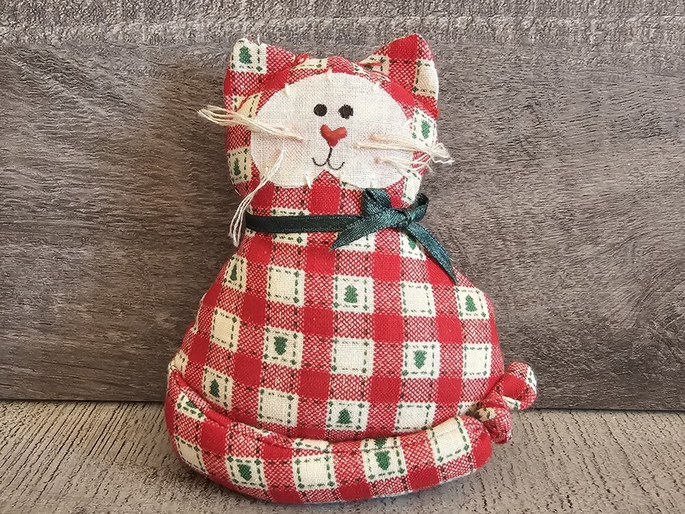 Primitive Rustic Country MISS KITTY Kitten CAT Folk Art Doll 3.5" Christmas 98a
